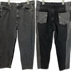 Zara Two Tone Relaxed Fit Jeans Gray Black Denim Size 14